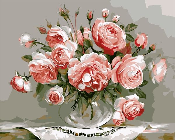 Картина по номерам Розы в стеклянной вазе