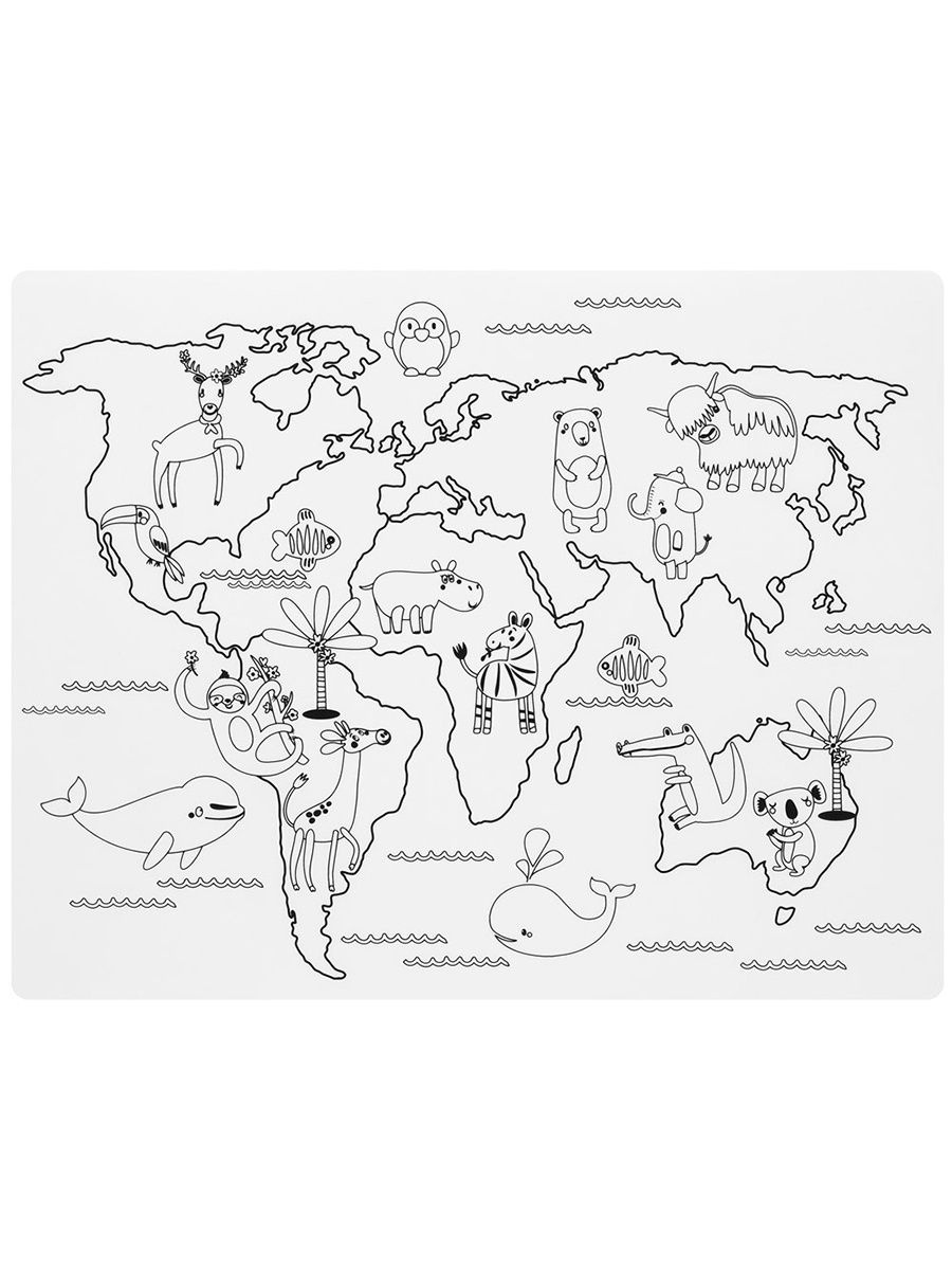 Коврик-раскраска. Карта мира животные