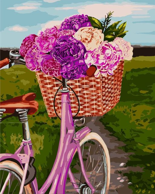 Алмазная мозаика Велосипед с цветами