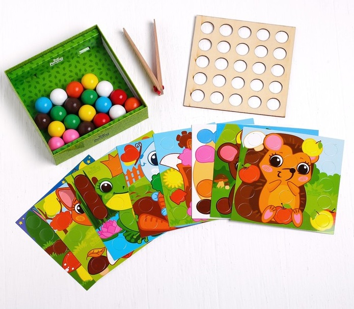 Мозаика "Лесные животные" с карточками и шариками