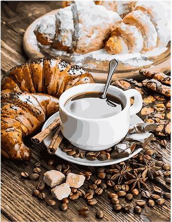 Картина по номерам Завтрак Парижа/ Кофе и круассаны